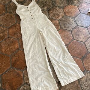 Knot Sisters Corduroy overall jumpsuit wide leg flair creme Bibb overalls M
